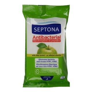 SEPTONA | Αντιβακτηριδιακά Μαντηλάκια Πράσινο Μήλο 15 Τεμάχια