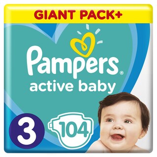 PAMPERS | ΠΑΝΕΣ ΜΩΡΟΥ ACTIVE BABY GIANT ΝΟΥΜΕΡΟ 3 (6-10 KG) 104 ΤΕΜ