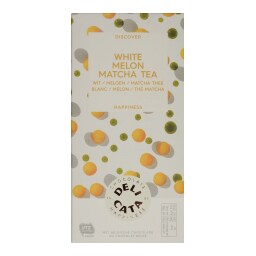 DELICATA | ΛΕΥΚΗ ΣΟΚΟΛΑΤΑ ΜΕ ΠΕΠΟΝΙ ΚΑΙ ΠΡΑΣΙΝΟ ΤΣΑΙ  100 GR