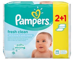 PAMPERS | ΜΩΡΟΜΑΝΤΗΛΑ FRESH CLEAN 192 TEM 2+1 ΔΩΡΟ