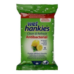 WET HANKIES | Αντιβακτηριδιακά Μαντηλάκια Λεμόνι  15 τεμάχια