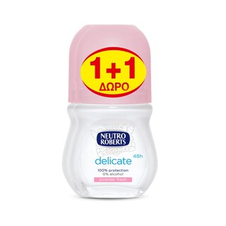 NEUTRO ROBERTS | Αποσμητικό Roll On Delicate Powder Fresh 50ml (1+1 Δώρο)