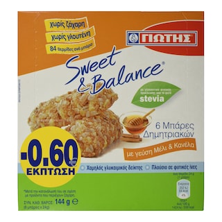 SWEET & BALANCE | Μπάρες Δημητριακών Μέλι & Κανέλα 6x24g Έκπτωση 0.60E