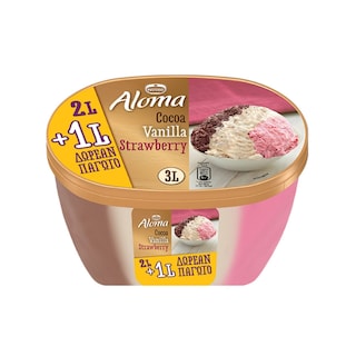 ALOMA | Παγωτό Βανίλια Σοκολάτα Φράουλα 1.45kg Δώρο 50%