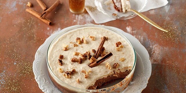 Ρυζόγαλο με μους σοκολάτας και καρυδόπιτα