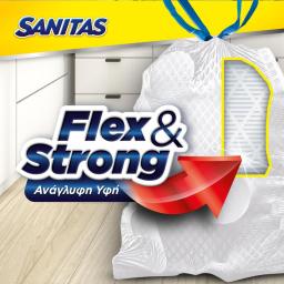SANITAS | Σακούλες Απορριμμάτων Flex & Strong με Κορδόνι Μεσαίες Πούδρα 10 Τεμάχια