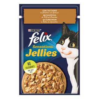 FELIX | Γατοτροφή Sensations Jellies Γαλοπούλα με Σπανάκι 85g