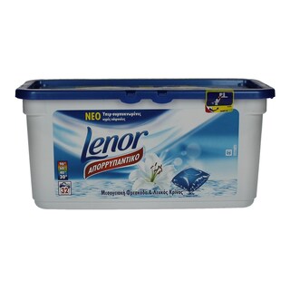 LENOR | CAPS | ΥΓΡΕΣ ΚΑΨΟΥΛΕΣ ΠΛΥΝΤΗΡΙΟΥ ΡΟΥΧΩΝ ΜΕΣΟΓΕΙΑΚΗ ΦΡΕΣΚΑΔΑ 32 ΤΕΜ