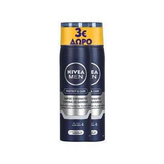 NIVEA | FOR MEN | Αφρός Ξυρίσματος Protect & Care 2x250ml Έκπτωση 3Ε