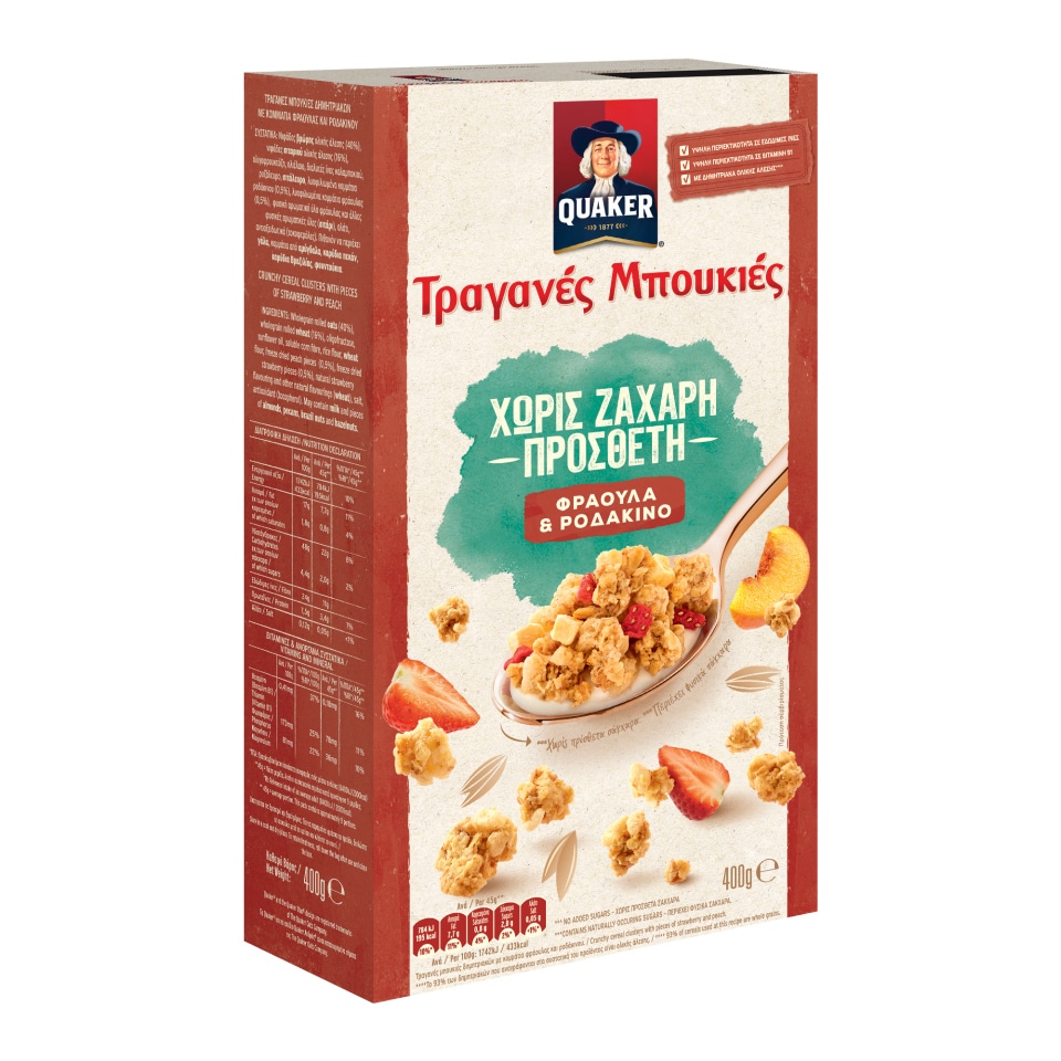 QUAKER Τραγανές Μπουκιές Φράουλα Χωρίς Πρόσθετη Ζάχαρη 400g