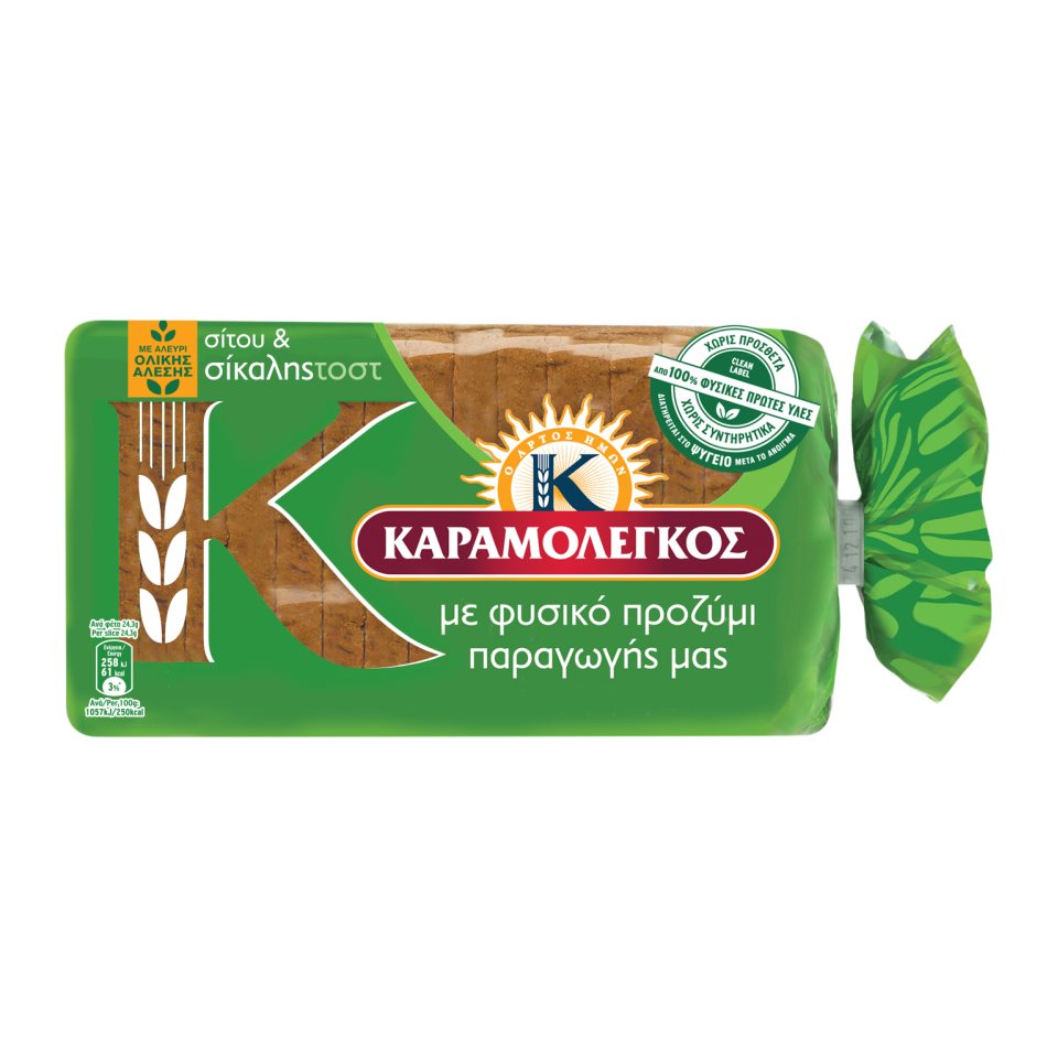 ΚΑΡΑΜΟΛΕΓΚΟΣ Ψωμί Τοστ Σίκαλης Ολικής Άλεσης 340g