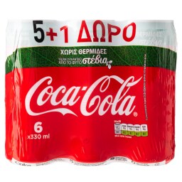 COCA COLA | Αναψυκτικό Cola Στέβια Κουτί 6x330ml 5+1 Δώρο