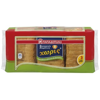 ΠΑΠΑΔΟΠΟΥΛΟΥ | Φρυγανιές Σίτου Χωρίς Αλάτι & Ζάχαρη 3x80g