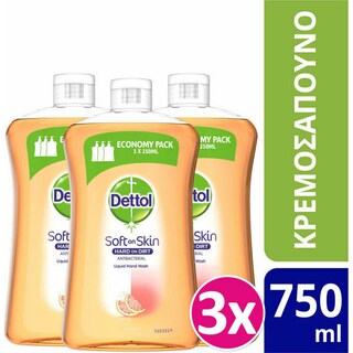 DETTOL | Κρεμοσάπουνο Grapefruit Αποκλειστικά Online 3x750ml