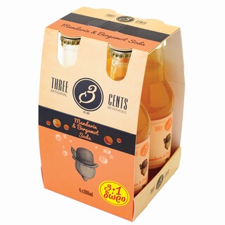 THREE CENTS | Αναψυκτικό Mandarin & Bergamot Gentlemen's Soda 4x200ml 3+1 Δώρο