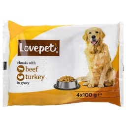 LOVEPET | Σκυλοτροφή Υγρή Βοδινό και Γαλοπούλα 4x100g