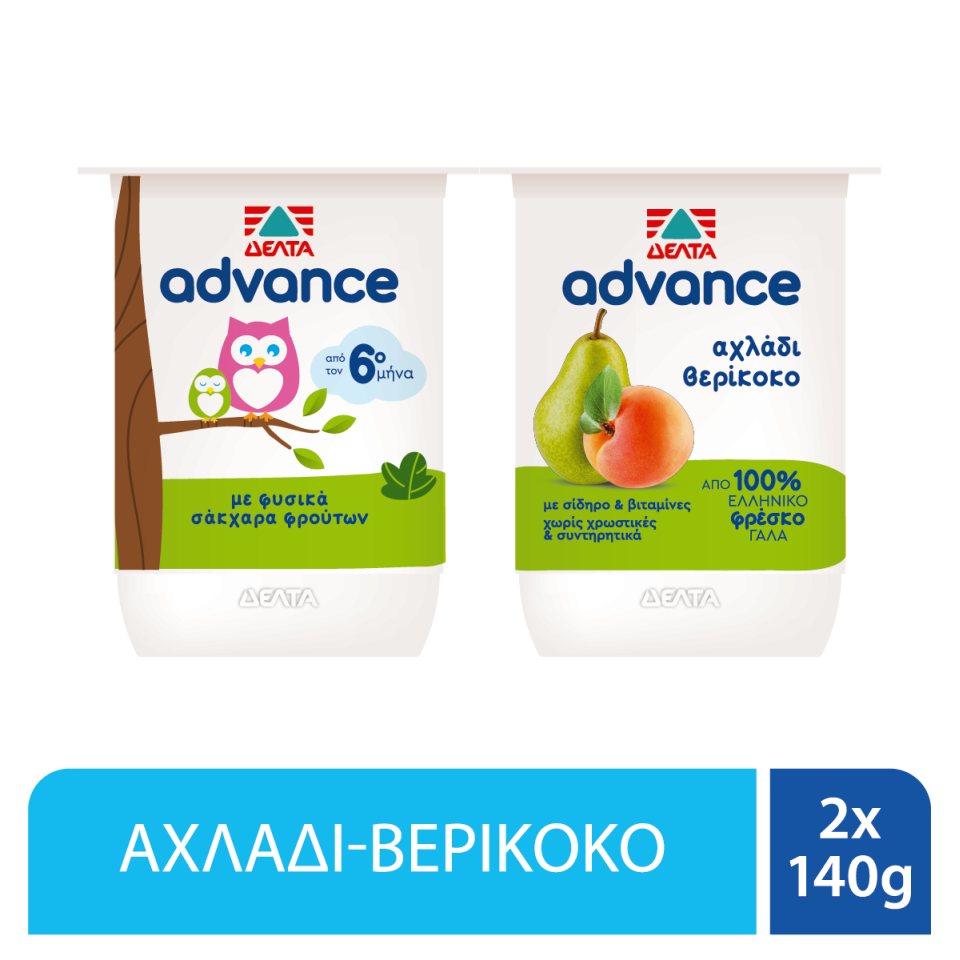 ADVANCE Επιδόρπιο Γιαουρτιού Αχλάδι Βερίκοκο 2x140g