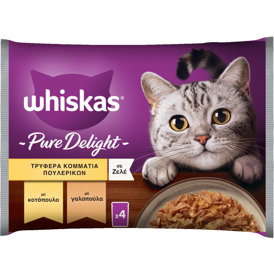 WHISKAS Γατοτροφή Pure Delight Πουλερικά σε Ζελέ 4x85g