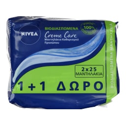NIVEA | Μαντηλάκια Ντεμακιγιάζ Creme Care 25 Τεμάχια 1+1 Δώρο