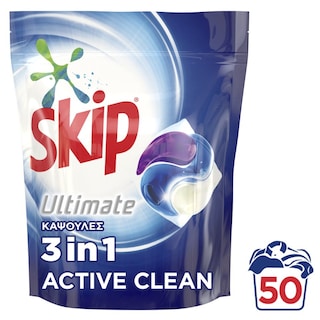 SKIP | Kάψουλες Πλυντηρίου Ρούχων Ultimate Active Clean 50 Μεζούρες