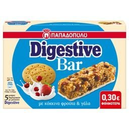 ΠΑΠΑΔΟΠΟΥΛΟΥ | DIGESTIVE | Μπάρες Δημητριακών Digestive Κόκκινα Φρούτα & Γάλα 5x28g Έκπτωση 0.30E