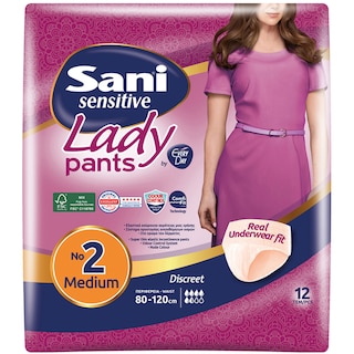 SANI | Incontinence Underwear Lady Sensitive Pants Medium 12 Pieces