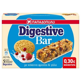 ΠΑΠΑΔΟΠΟΥΛΟΥ | DIGESTIVE | Μπάρες Δημητριακών Digestive Κόκκινα Φρούτα & Γάλα 5x28g Έκπτωση 0.30E