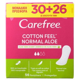 CAREFREE | Σερβιετάκια Cotton Feel Aloe Vera 30+26 Τεμάχια Δώρο