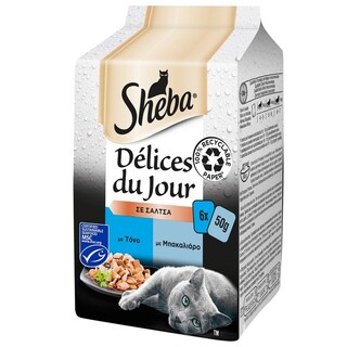 SHEBA | Γατοτροφή Delices du Jour Τόνος & Μπακαλιάρος 6x50g