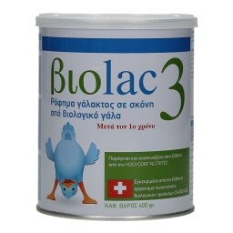 BIOLAC | 3 | Γάλα Βρεφικό Σκόνη Βιολογικό 3ης Βρεφικής Ηλικίας 400gr