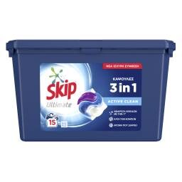 SKIP | Kάψουλες Πλυντηρίου Ρούχων Ultimate Active Clean Trio 15 Μεζούρες