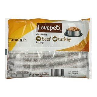 LOVEPET | Σκυλοτροφή Υγρή Βοδινό και Γαλοπούλα 4x100g