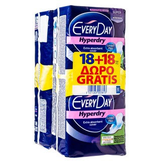 EVERY DAY | Σερβιέτες Ultra Plus Hyperdry Economy Super 18 Τεμάχια 1+1 Δώρο