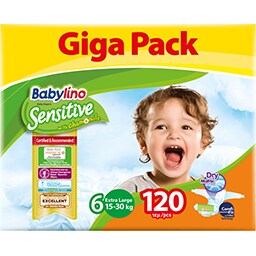 BABYLINO | Πάνες Μωρού Sensitive Χαμομήλι No6 120 Τεμάχια