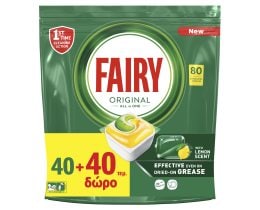 FAIRY | Κάψουλες Πλυντηρίου Πιάτων All in 1 Original Λεμόνι 40+40 Τεμάχια Δώρο