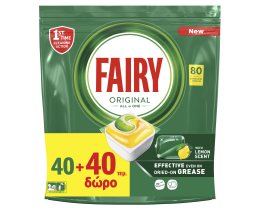 FAIRY | Κάψουλες Πλυντηρίου Πιάτων All in 1 Original Λεμόνι 40+40 Τεμάχια Δώρο
