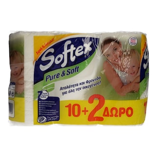 SOFTEX | ΧΑΡΤΙ ΥΓΕΙΑΣ  PURE & SOFT 2 ΦΥΛΛΑ 12 ΤΕΜ