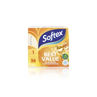 SOFTEX | Χαρτοπετσέτες Best Value Λευκές 30x30cm 56 Φύλλα 86g