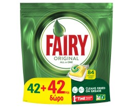 FAIRY | Κάψουλες Πλυντηρίου Πιάτων Original All In 1 Λεμόνι 42+42 Τεμάχια Δώρο