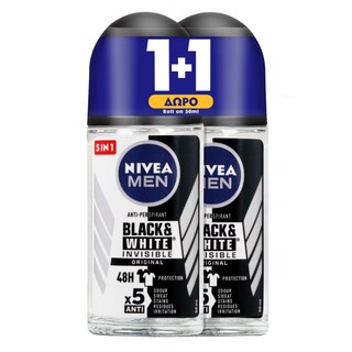 NIVEA | Αποσμητικό Roll On Men Black & White Original 50ml 1+1 Δώρο