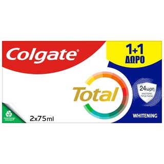 COLGATE | TOTAL | Οδοντόκρεμα Total Whitening 75ml 1+1 Δώρο