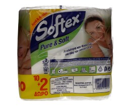 SOFTEX | ΧΑΡΤΙ ΥΓΕΙΑΣ  PURE & SOFT 2 ΦΥΛΛΑ 12 ΤΕΜ