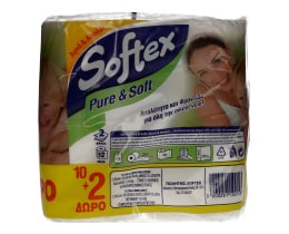 SOFTEX | ΧΑΡΤΙ ΥΓΕΙΑΣ  PURE & SOFT 2 ΦΥΛΛΑ 12 ΤΕΜ