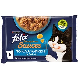 FELIX | Γατοτροφή Sensations Sauces Σολομός και Σαρδέλα 4x85g