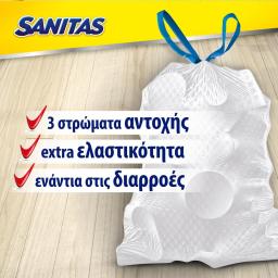SANITAS | Σακούλες Απορριμμάτων Flex & Strong με Κορδόνι Μεσαίες Πούδρα 10 Τεμάχια
