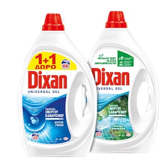 DIXAN | Υγρό Απορρυπαντικό Ρούχων Universal Gel 33 Μεζούρες 1+1 Δώρο