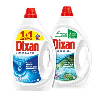 DIXAN | Υγρό Απορρυπαντικό Ρούχων Universal Gel 33 Μεζούρες 1+1 Δώρο
