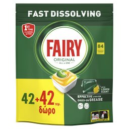 FAIRY | Κάψουλες Πλυντηρίου Πιάτων Original Λεμόνι 42+42 Τεμάχια Δώρο