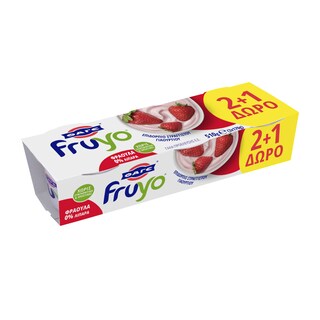 FRUYO | Επιδόρπιο Γιαουρτιού Φράουλα 0% Λιπαρά 3x170gr 2+1 Δώρο