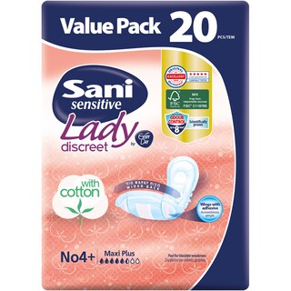 SANI | ΠΑΝΕΣ ΑΚΡΑΤΕΙΑΣ (ΗΛΙΚΙΩΜΕΝΩΝ) Με Βαμβάκι Lady Maxi Plus Νο4+ 20 Τεμ.